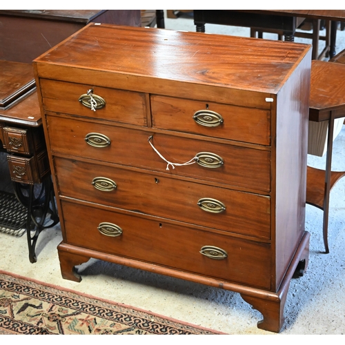 62 - A late Victorian ebony and cross-banded mahogany chest of two short over three long graduated drawer... 