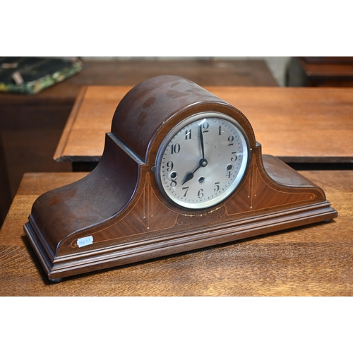 63 - An inlaid kingwood 8-day mantel clock, with chiming movement