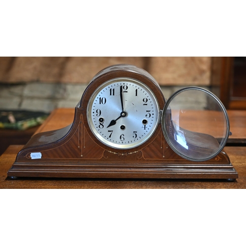 63 - An inlaid kingwood 8-day mantel clock, with chiming movement