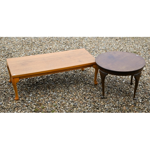 65 - #A rectangular oak coffee table to/w a circular low table (2)