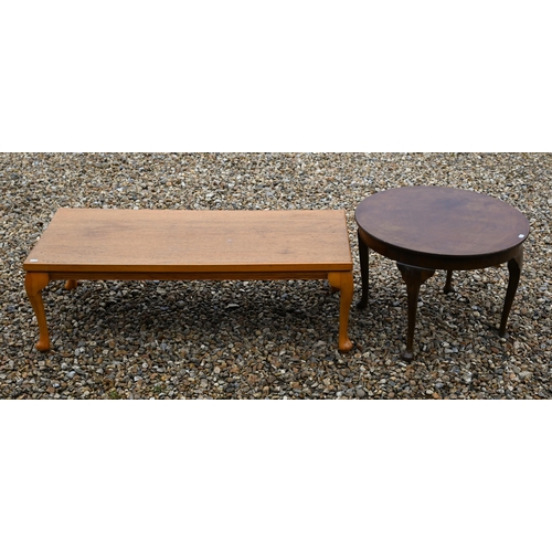 65 - #A rectangular oak coffee table to/w a circular low table (2)