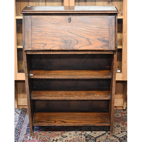 68 - A shallow oak bureau bookcase circa 1920s, 68 cm x 23 cm x 102 cm h