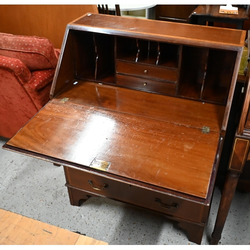 69 - #A Sheraton Revival cross-banded and inlaid satinwood bureau, with fitted interior over four long gr... 