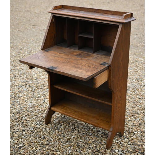 74 - #A shallow oak bureau bookcase circa 1920s, 76 cm x 28 cm x 109 cm h