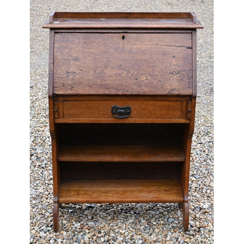 74 - #A shallow oak bureau bookcase circa 1920s, 76 cm x 28 cm x 109 cm h