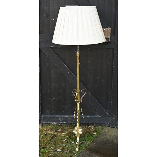 75 - A Victorian brass telescopic tripod oil lamp stand, later wired for electricity, for re-wiring... 