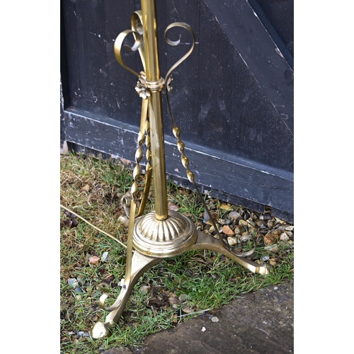 75 - A Victorian brass telescopic tripod oil lamp stand, later wired for electricity, for re-wiring... 