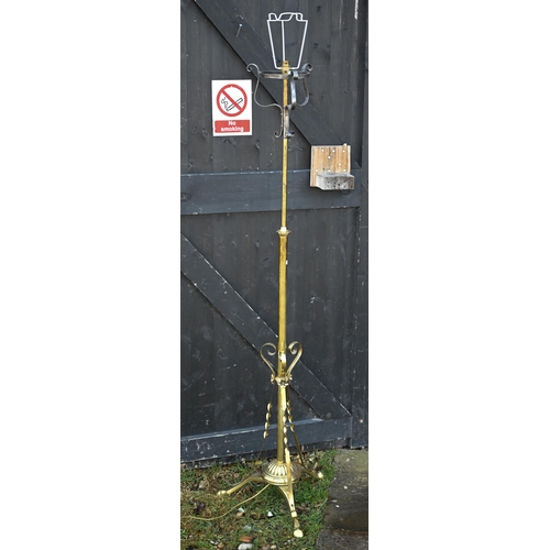 75 - A Victorian brass telescopic tripod oil lamp stand, later wired for electricity, for re-wiring... 