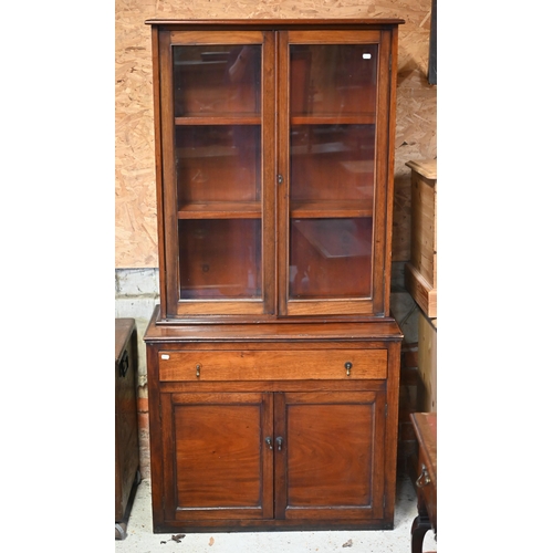 95 - An Edwardian mahogany part glazed chiffonier bookcase, in two sections, 83 cm x 41 cm x 173 cm h, al... 