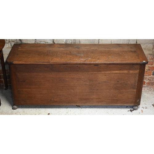 96 - An old oak blanket chest, 155 cm x 49 cm x 65 cm h