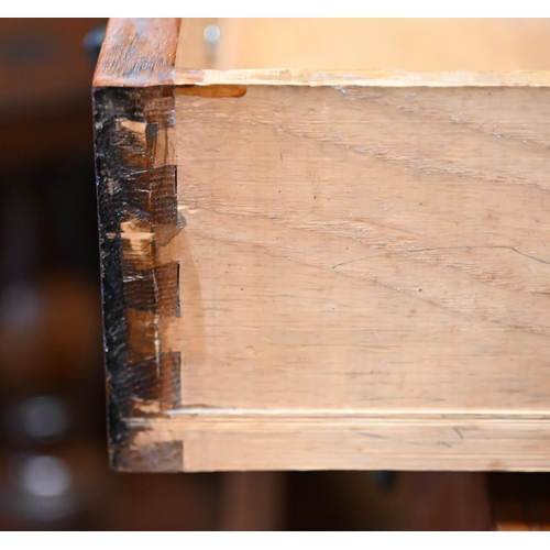 97 - An old oak chest of two short over three long graduated drawers, 91 cm x 50.5 cm x 87 cm h