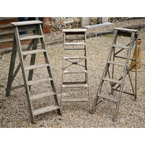 120A - Three vintage wooden step ladders - largest 150 cm high (not for use!)