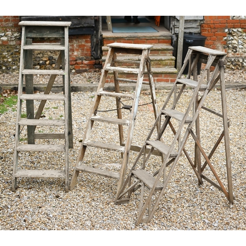 120A - Three vintage wooden step ladders - largest 150 cm high (not for use!)