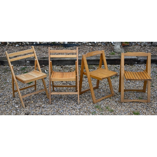 127 - Ten folding slatted teak garden chairs