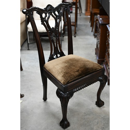 297 - #A mahogany Chippendale style side chair to/w a provincial ash ladderback elbow chair with rush seat... 