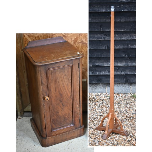 104 - An Edwardian mahogany single door pot cupboard, raised on a plinth base, 39 cm x 33 cm x 76 cm h to/... 