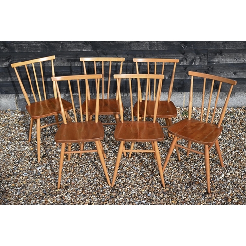 220A - Six mid century Ercol (unmarked) model 391 elm and ash Windsor dining chairs, 1960's