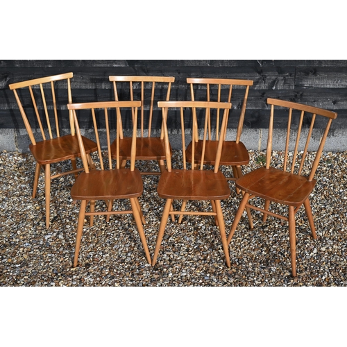 220A - Six mid century Ercol (unmarked) model 391 elm and ash Windsor dining chairs, 1960's