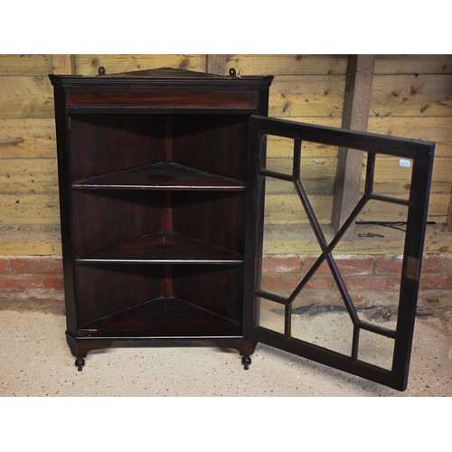 37A - A mahogany wall hanging astragal glazed corner cabinet, 80 cm high