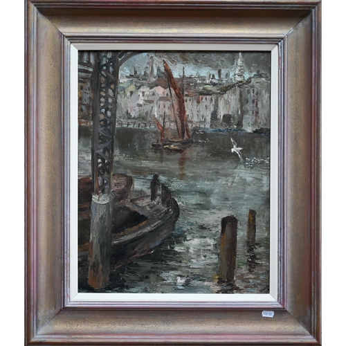 660 - WDN H - Continental harbour view, oil on canvas, signed with initials and dated '59 lower right, 49 ... 