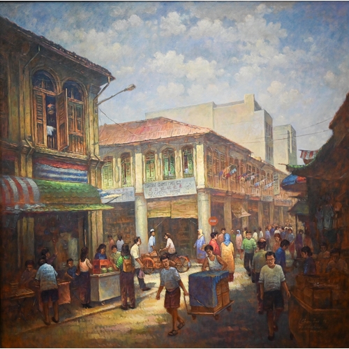 720 - Lui Cheng Thak (b 1967) - 'Kuala Lumpa Chinatown', oil on canvas, signed lower right and dated 1998,... 