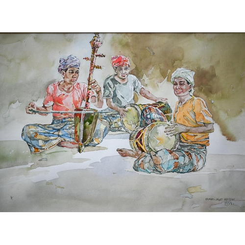 697 - Ismail Mat Hussin (1938-2015) - Seated musicians, watercolour, signed lower right and dated 1999,