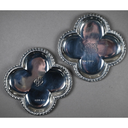 107 - A pair of late Victorian silver quatrefoil pin dishes with gadrooned rims, John Edward Wilmot, Birmi... 