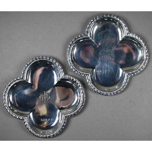 107 - A pair of late Victorian silver quatrefoil pin dishes with gadrooned rims, John Edward Wilmot, Birmi... 