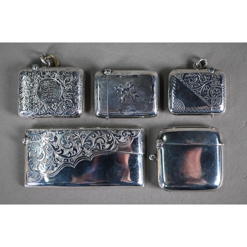 108 - An engraved silver hip-pocket visiting card case, Cohen & Charles, Birmingham 1918, to/w four ve... 