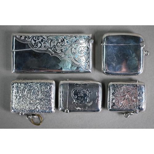 108 - An engraved silver hip-pocket visiting card case, Cohen & Charles, Birmingham 1918, to/w four ve... 