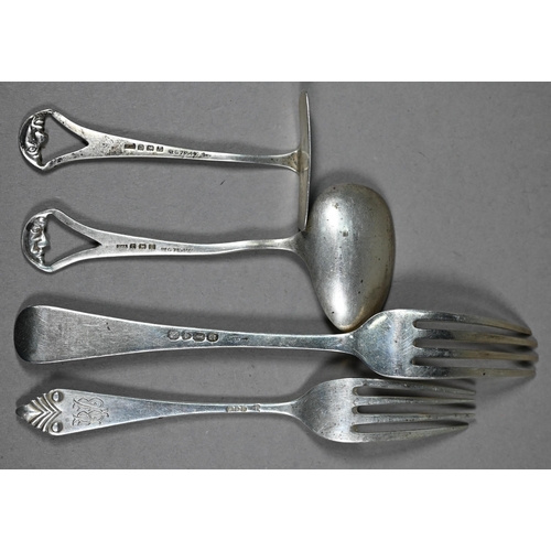 122 - Various Georgian and later silver flatware, 9.3oz of weighable silver, to/w two silver photograph fr... 