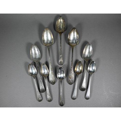 129 - A matched pair of George III Irish silver bright-cut tablespoons, James Keating (probably), Dublin 1... 