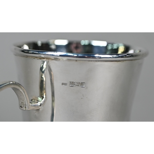 132 - A heavy quality silver baluster Christening mug  with scroll handles, maker IGK (not identified), Bi... 