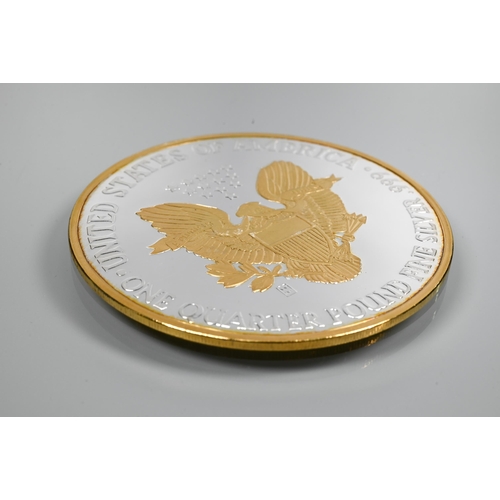 160 - A USA Liberty Quarter Pound Fine Silver large coin, dated 2000, in protective case