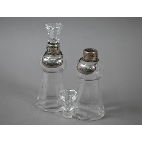 22 - A pair of thistle-shaped glass whisky noggins with silver collars, Schindler & Co, London 1910, ... 