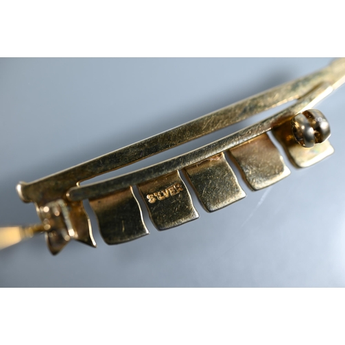 240 - A Signal flag bar brooch, reads: AUDREY, silver gilt and polychrome enamels, 4.5 cm , stamped silver... 