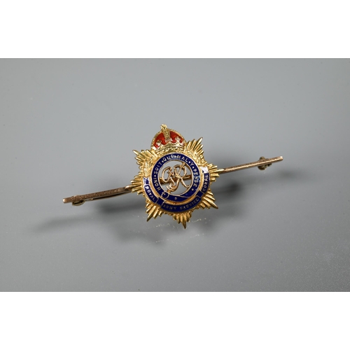 241 - A George V Royal Army Service Corps bar brooch, yellow metal stamped 9ct and blue and red enamels, 5... 