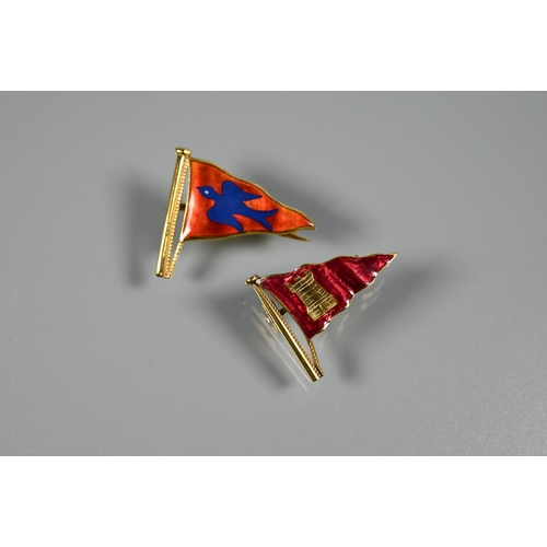 242 - Two 9ct yellow gold and enamel Yacht Club Burgee badges, one stamped Benzie, Cowes, approx 8.1g all ... 