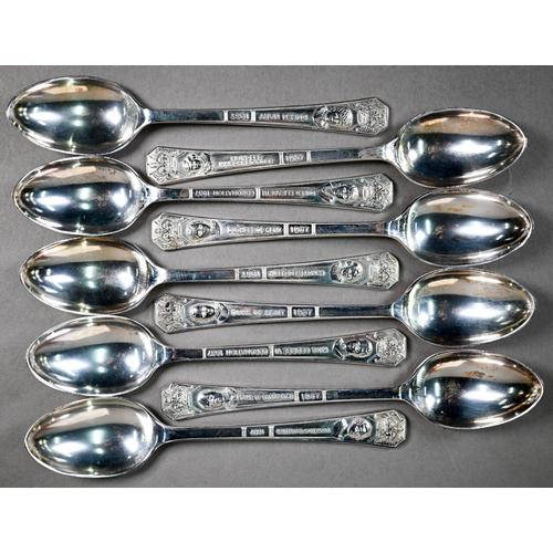 25 - A cased set of twelve silver coffee spoons with tongs, Harrods 1927, to/w a cased set of six coffee ... 