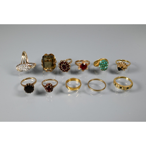 259 - A collection of eleven various rings including 22ct wedding band (approx 2.9g), three stone set 18ct... 