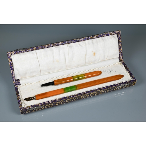 278 - An Art Deco celluloid dip pen and propelling pencil set, in original box