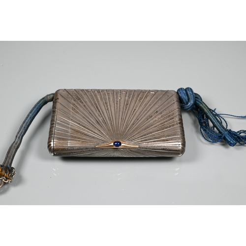 279 - A Russian silver cigarette and vesta case of hinged rectangular form with radial sunburst design, wi... 