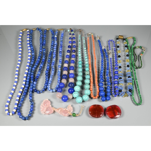 300 - A collection of various hardstone and other bead necklaces including lapis lazuli, turquoise, malach... 