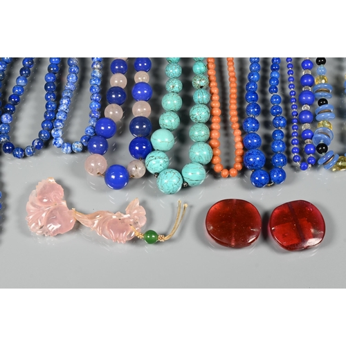 300 - A collection of various hardstone and other bead necklaces including lapis lazuli, turquoise, malach... 