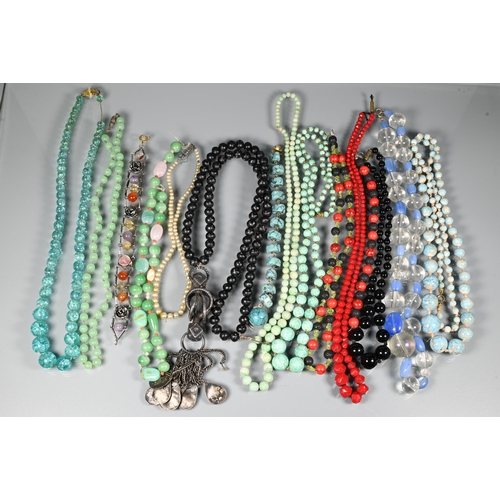 300 - A collection of various hardstone and other bead necklaces including lapis lazuli, turquoise, malach... 