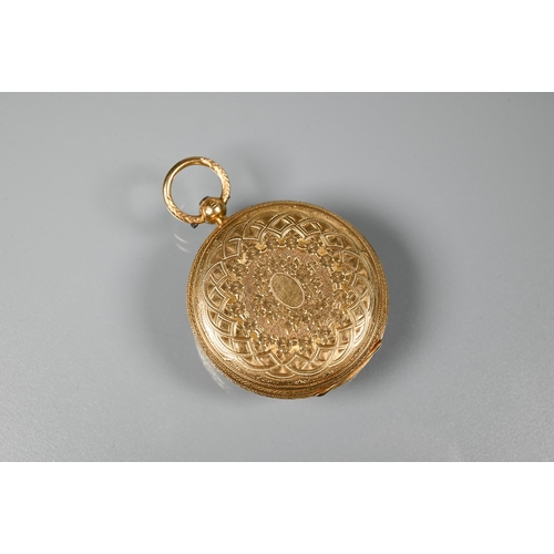 310 - An 18ct gold cased open face fob watch, London 1876, key wind movement with engine turned gilt dial,... 