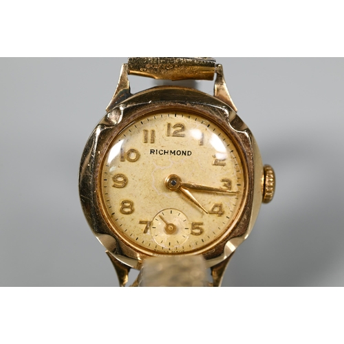 312 - A lady's Richmond brand cocktail wristwatch, 9ct gold cased with champagne dial and subsidiary secon... 