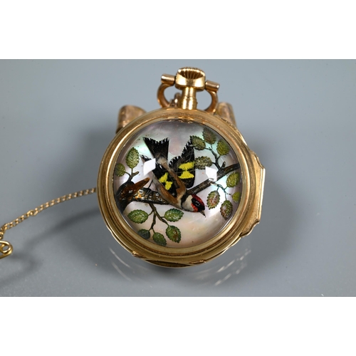 317 - A good ladies 18k Swiss Golay-Leresche pendant fob-watch, the white enamelled dial with roman numera... 