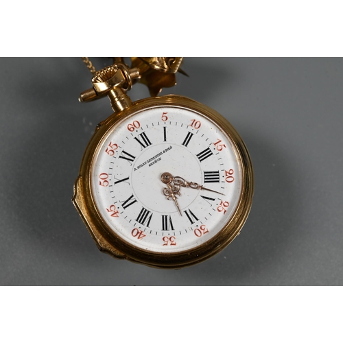 317 - A good ladies 18k Swiss Golay-Leresche pendant fob-watch, the white enamelled dial with roman numera... 