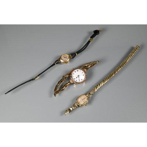 319 - Three various ladies wrist watches - an Eterna 14K on gilt metal expanding strap; a 9ct gold cased w... 